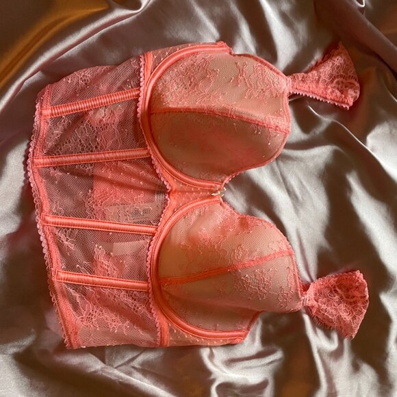 Victoria's Secret, S-DD, Dream Angels Lace Corset In Neon Nectar (BRIGHT CORAL) - Picture 3 of 10